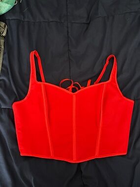 Red Structured Cropped Tank Top - Women